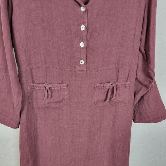 VTG Subtle Tones Linen Shirt Dress Womens S/M Purple Button Front Lagenlook Maxi - Picture 4 of 14